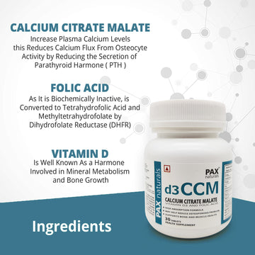 Paxnaturals D3 CCM (Calcium Citerate Malate Vitamin D3 and Folic Acid Tablets, d3 CCM Supplement for Bone Health 30 Tablets ( BUY 1 GET 1 FREE )
